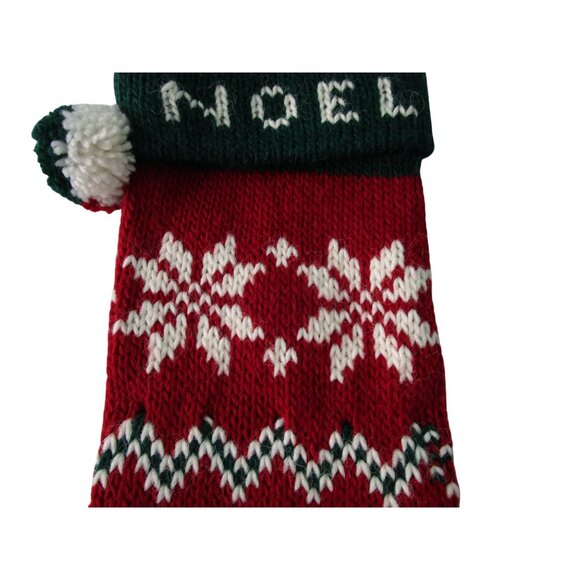 Vintage Christmas Knit Stocking With Reindeer Trees & Pom-Pom 24"x5.5" Festive R - Picture 7 of 12